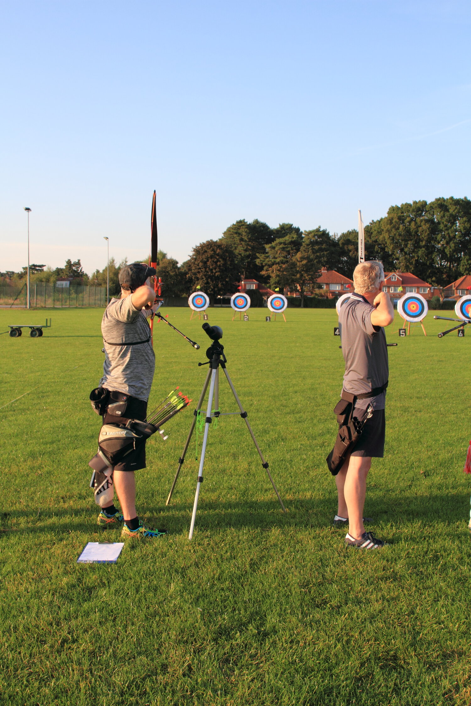 Archers shooting at fifty metres during a club championship at the outdoor field